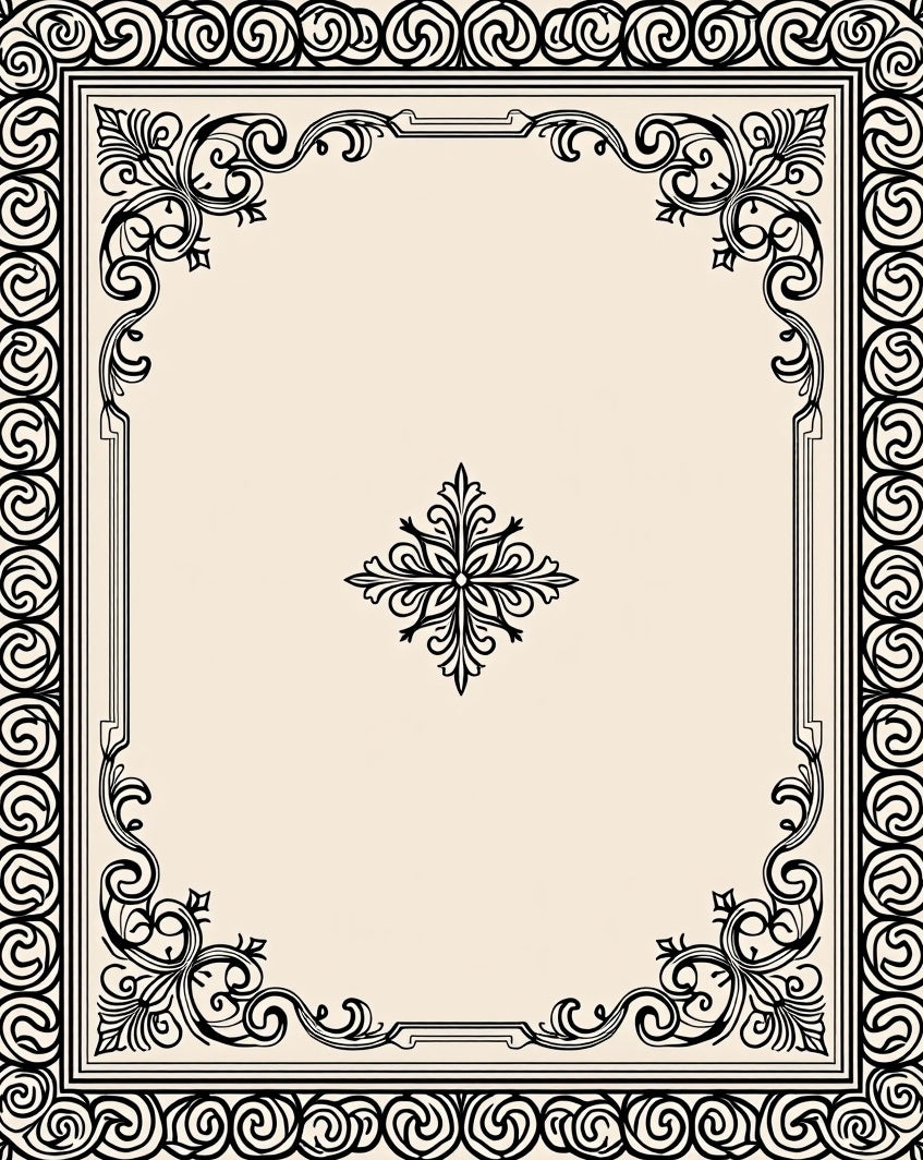 Ornate Black Swirl Floral Frame Rug