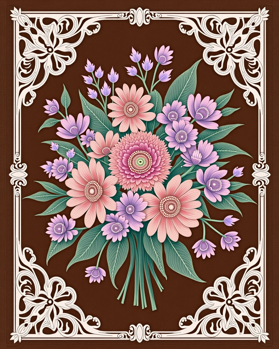 Ornate Floral Bouquet Patterned Rug