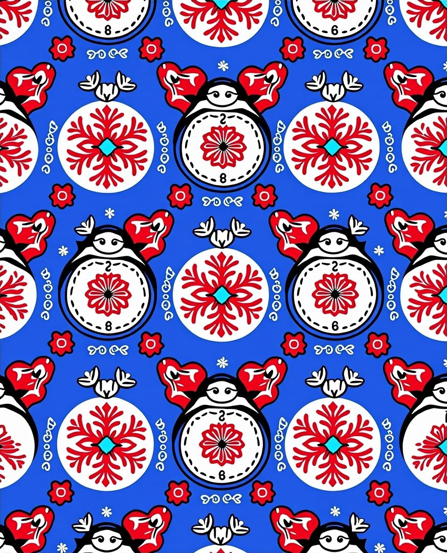 Bold Red White Floral Round Pattern Rug