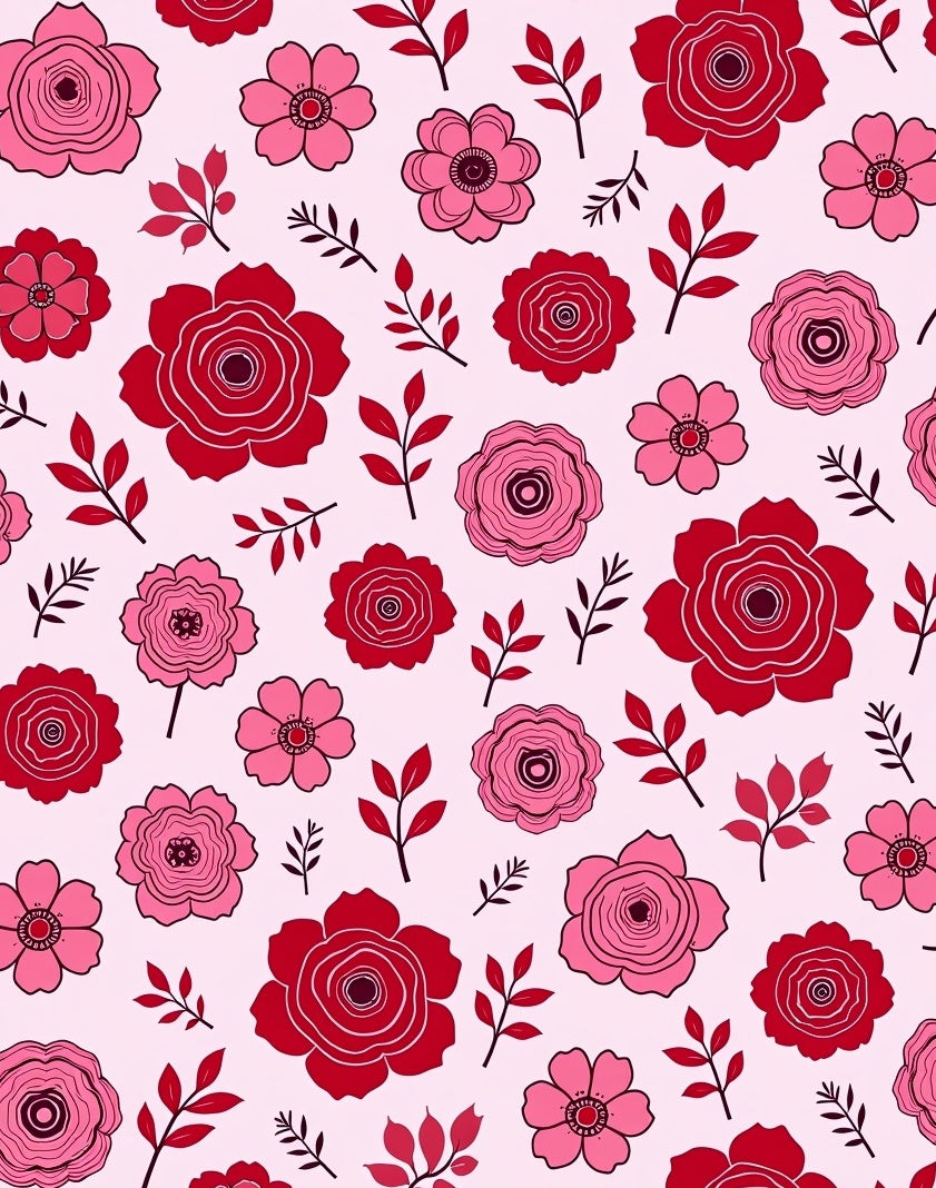 Bold Red Pink Flower Pattern Rug
