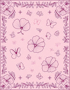 Floral Butterfly Patterned Pink Rug