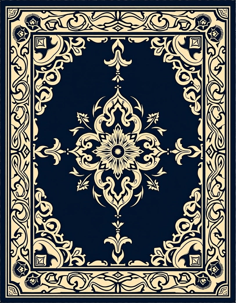 Classic Floral Scrollwork Dark Indigo Rug
