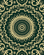 Intricate Golden Sunburst Mandala Design Rug
