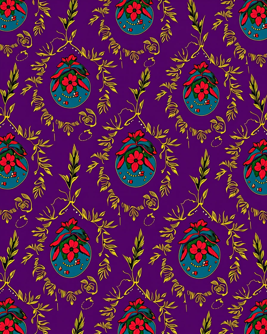 Vibrant Floral Pattern With Gold Foliage Rug