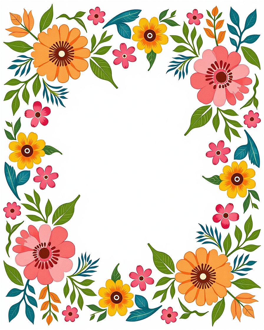 Colorful Floral Border Pattern Rug