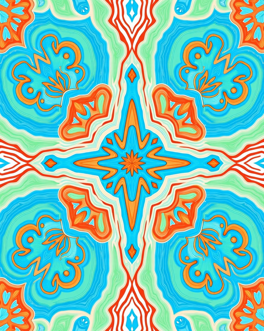 Symmetric Psychedelic Bloom Pattern Rug