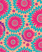 Vibrant Pink Teal Floral Burst Pattern Rug
