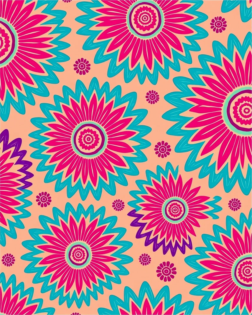 Vibrant Pink Teal Floral Burst Pattern Rug