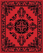 Ornate Floral Black Red Rug