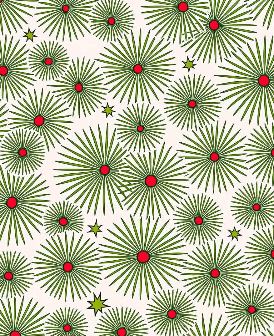 Green Sunburst Pattern With Red Centers Rug