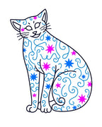 Whimsical Star Cat With Swirls Pattern Rug