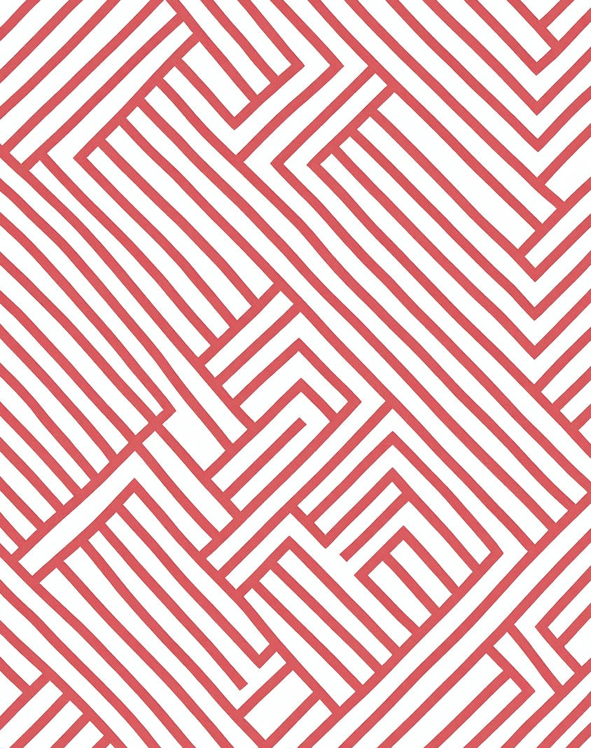 Coral And White Interlocking Geometric Pattern Rug