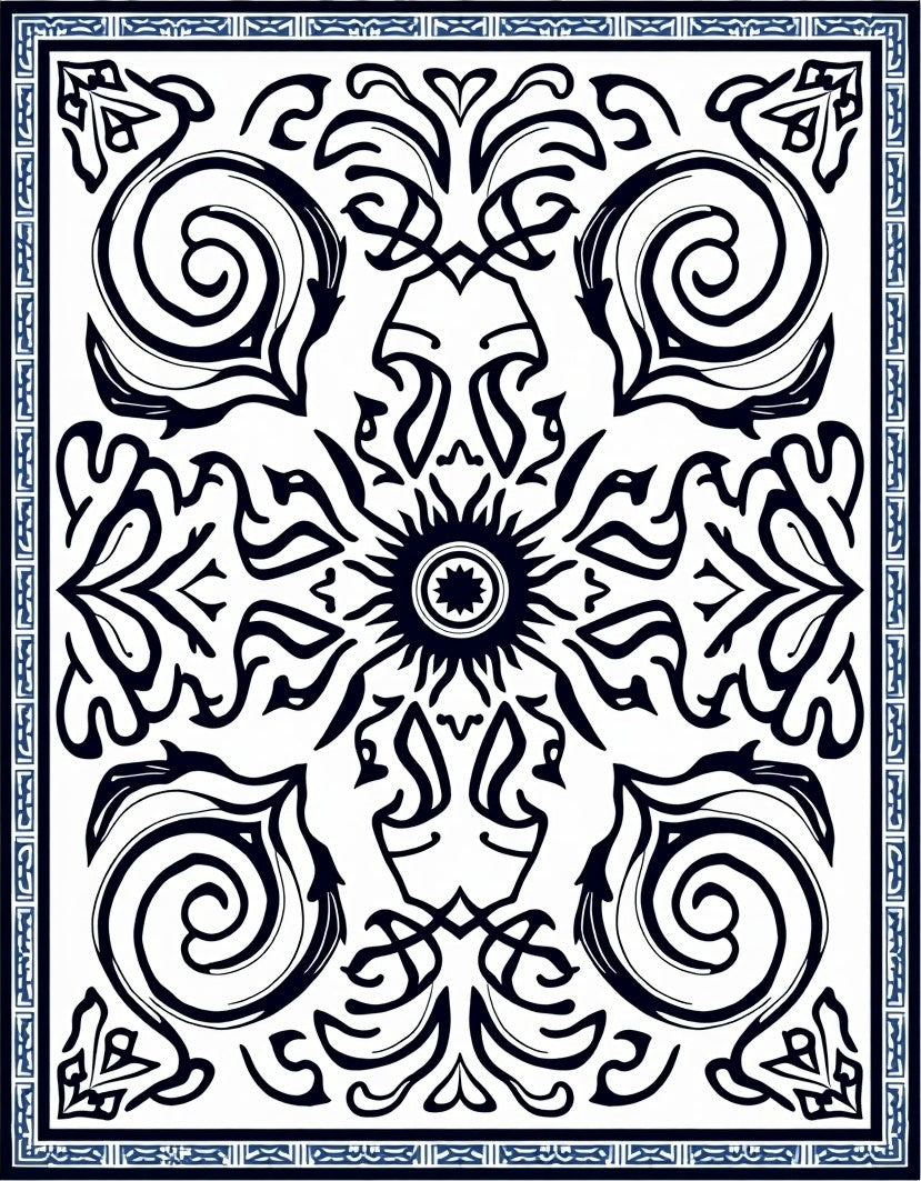 Black 2 White Swirl Floral Design Rug