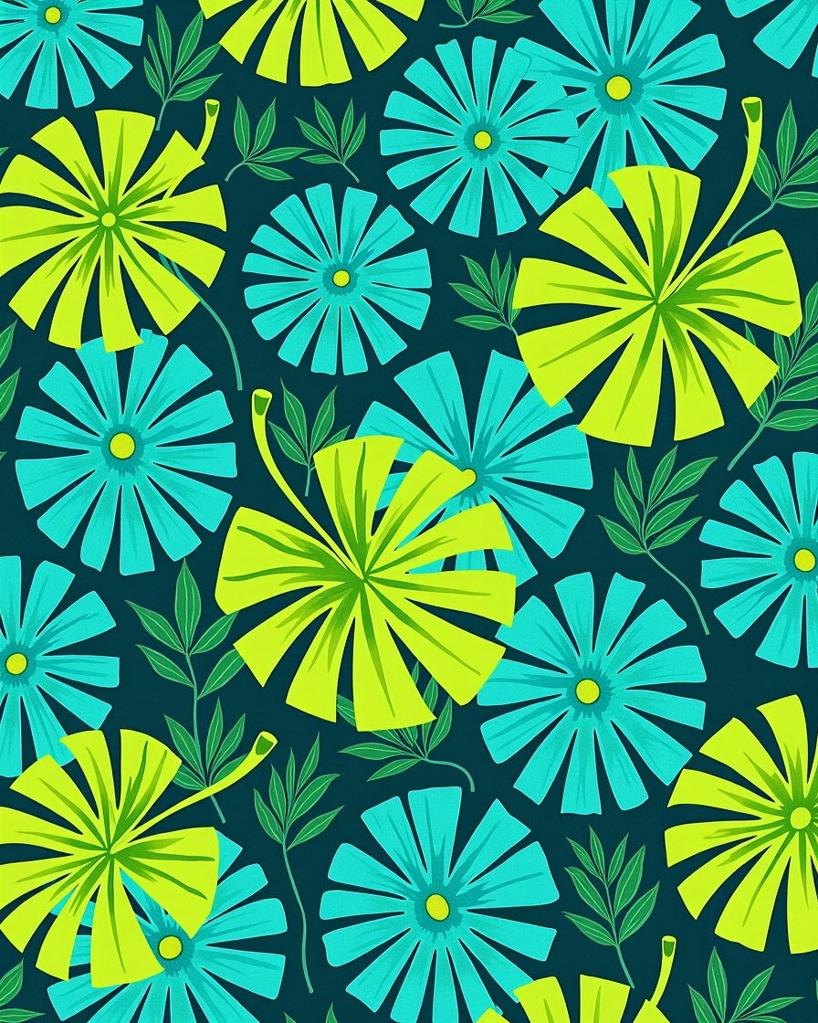 Tropical Teal Yellow Petal Bloom Rug