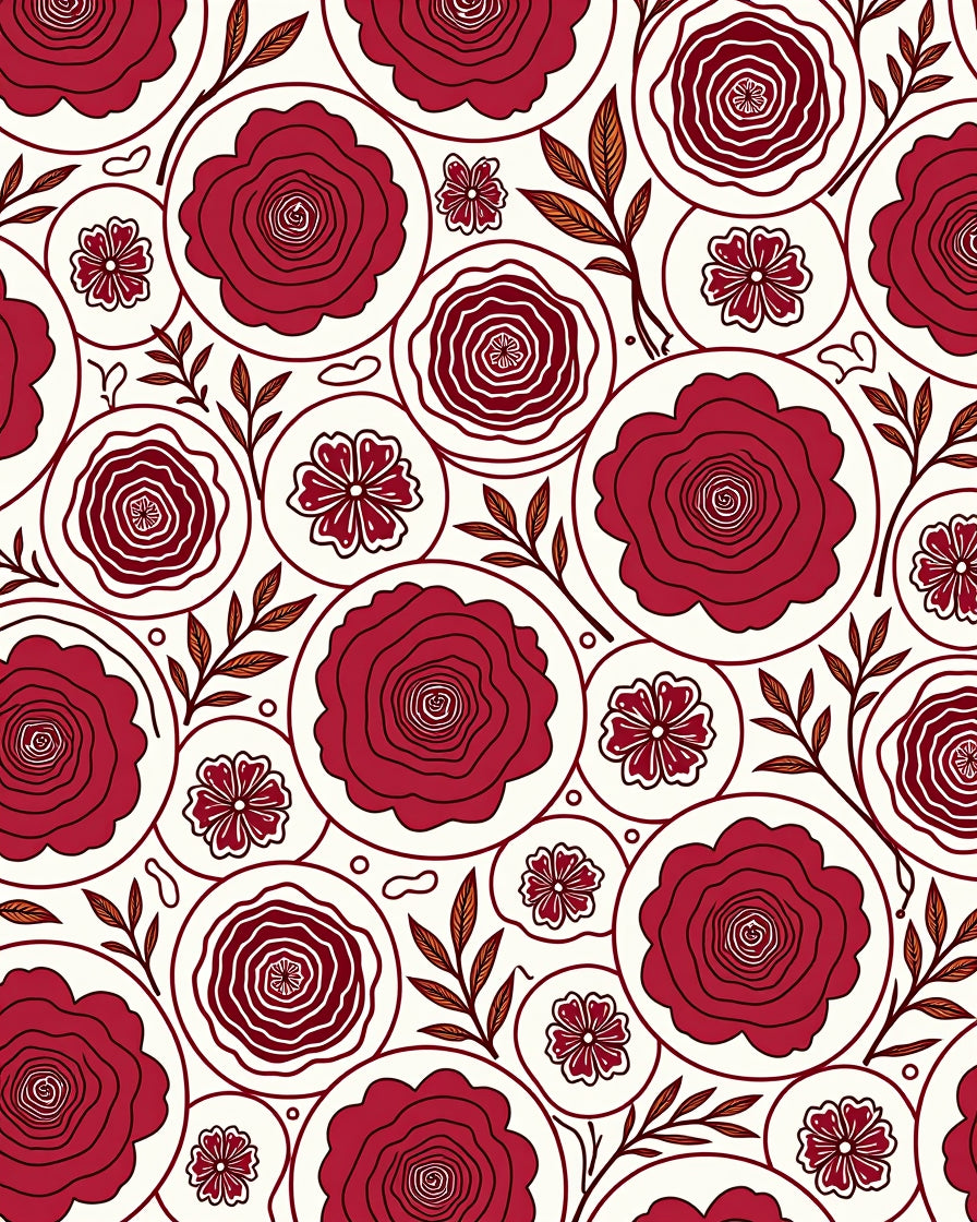 Bold Red Floral Circle Pattern Rug