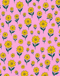 Yellow Daisy Patterned Pink Background Rug