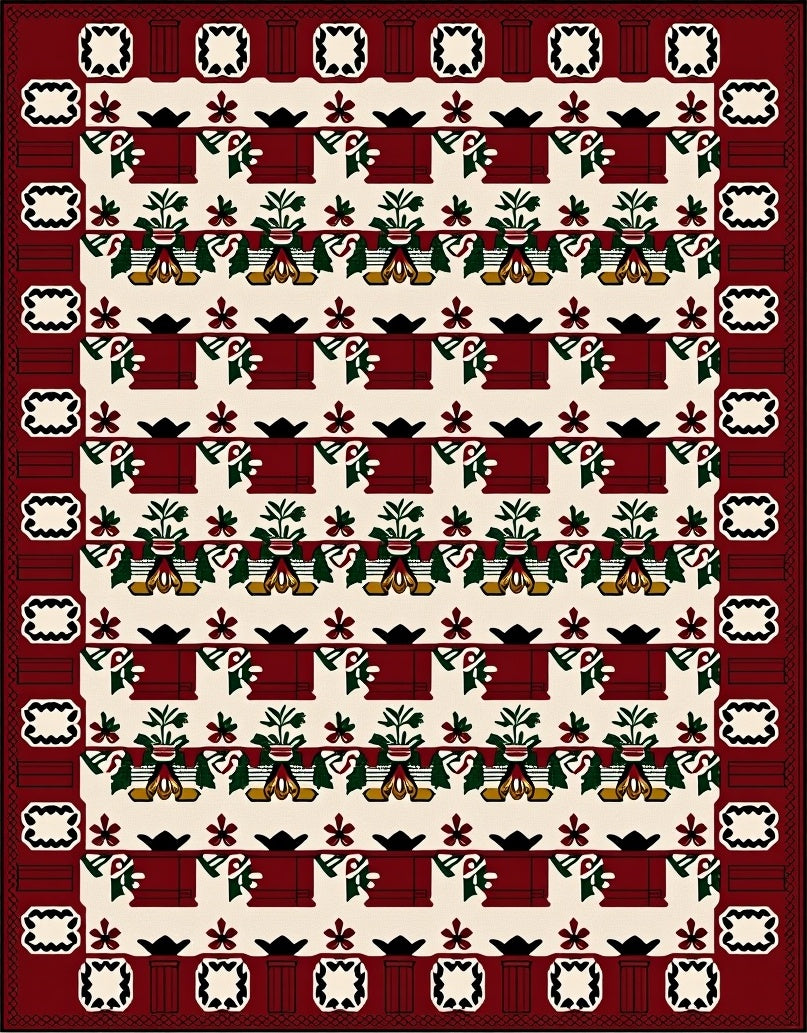 Crimson Floral Pot Patterned Rug