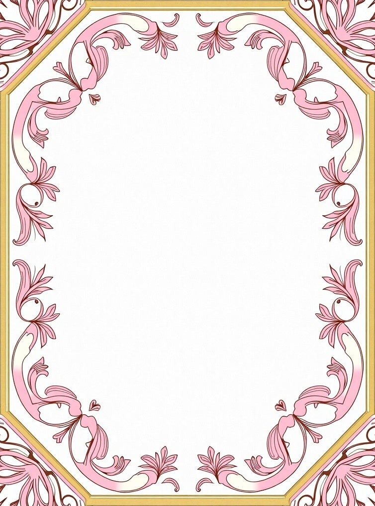 Ornate Pink Gold Floral Design Rug