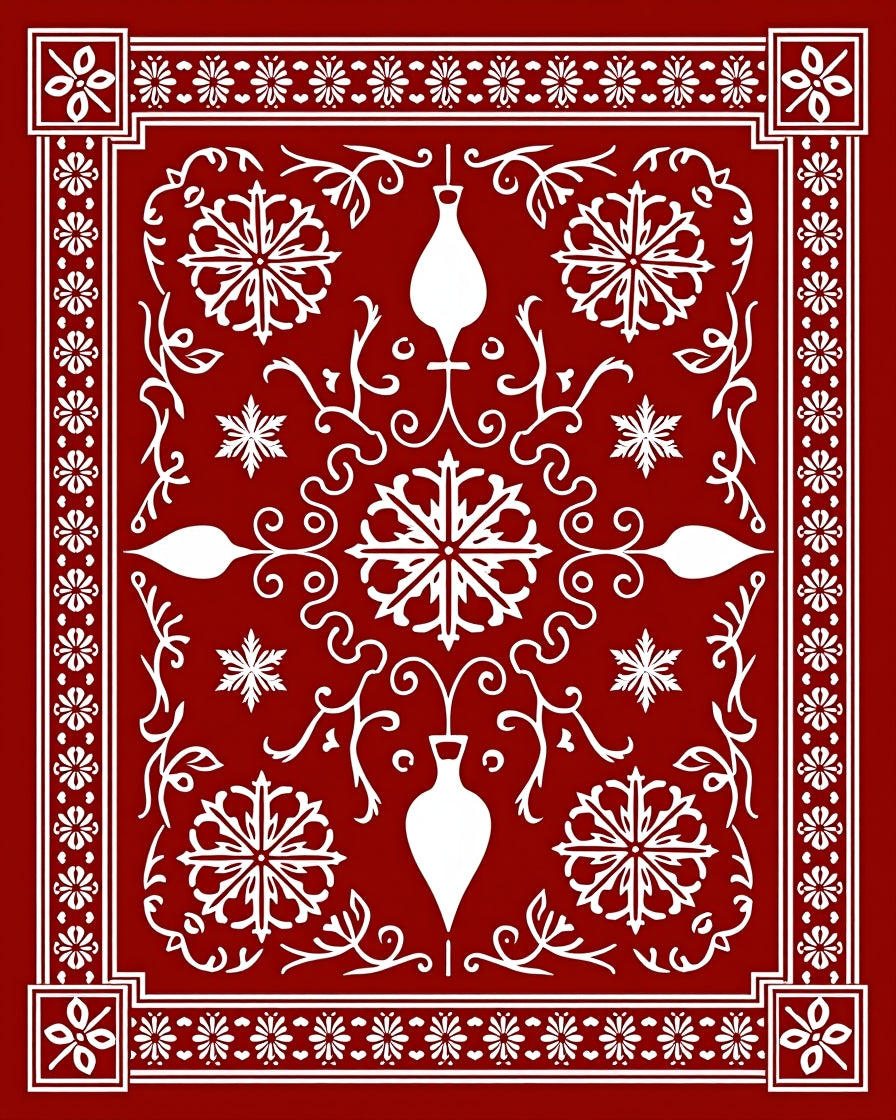 Red White Decorative Floral Pattern Rug