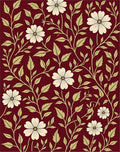 Crimson White Flower Vines Pattern Rug
