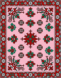 Ornate Red Green Floral Pattern Rug