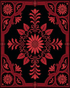 Ornate Red Floral Scrollwork Pattern Rug