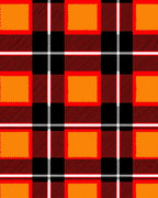 Bold Red Black Orange Plaid Design Rug