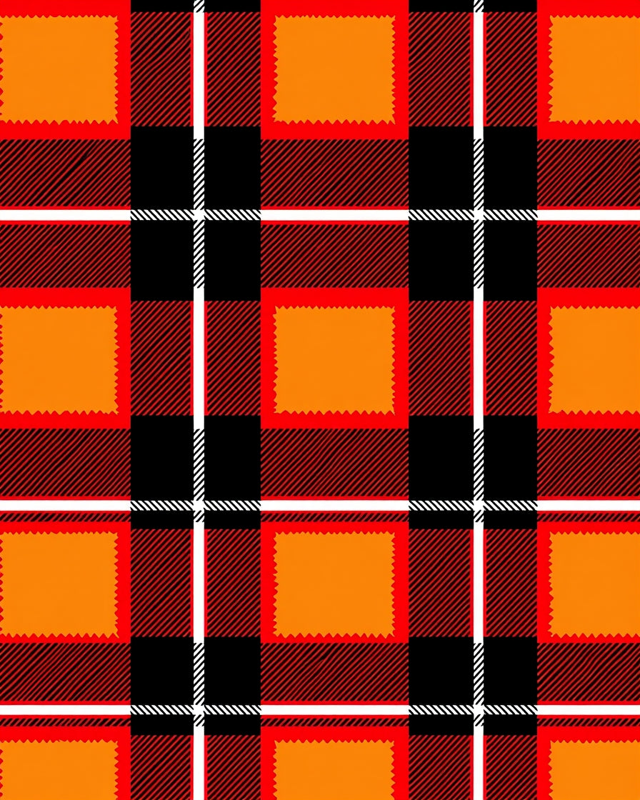Bold Red Black Orange Plaid Design Rug