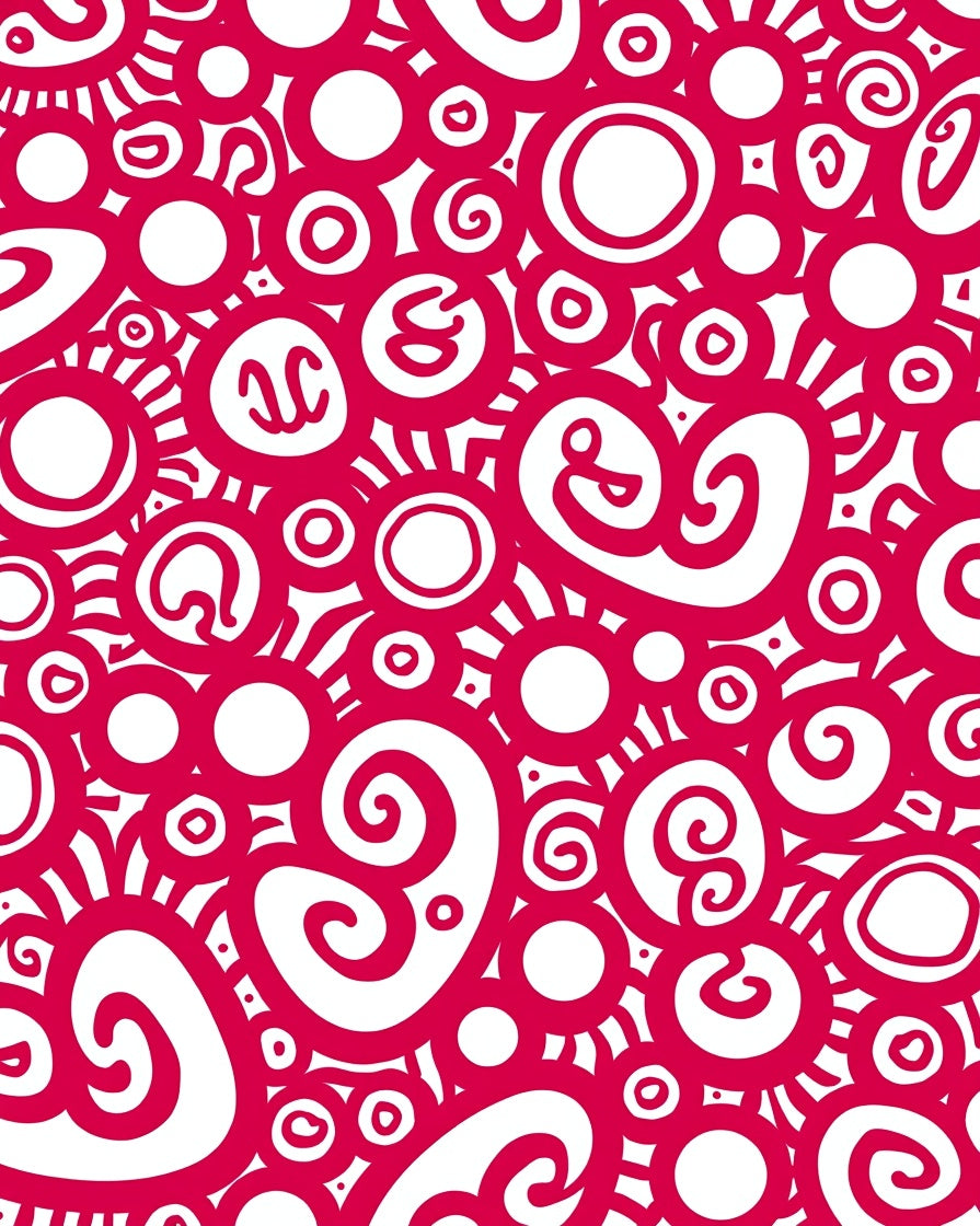 Crimson Swirls Circular Collage Rug