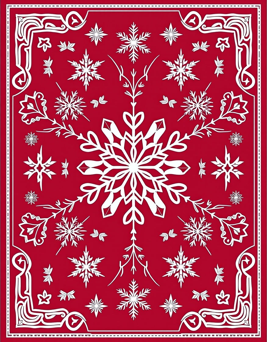 Crimson White Winter Snowflake Collection Rug