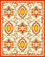 Ornate Red Yellow Floral Pattern Rug