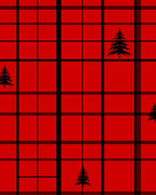 Red Plaid Pine Tree Pattern Rug