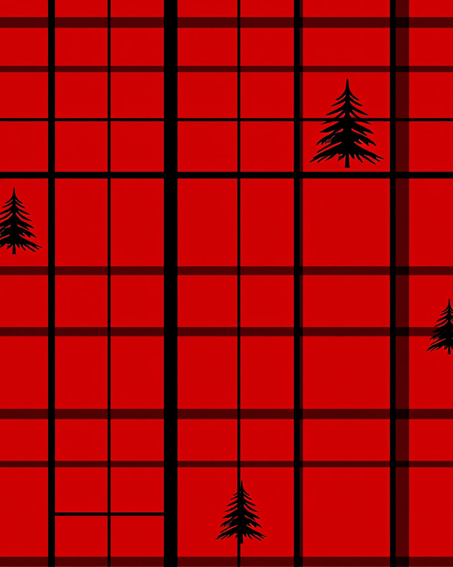Red Plaid Pine Tree Pattern Rug