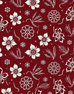 Crimson Floral And Snowflake Pattern Rug