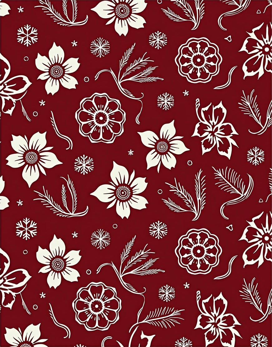 Crimson Floral And Snowflake Pattern Rug