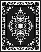 Black White Elaborate Floral Medallion Rug