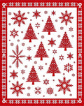 Red Snowflake and 3 Trees Pattern Rug