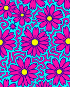Bright Pink Daisy Swirl Pattern Rug