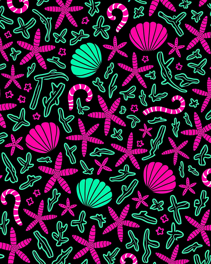 Bright Pink Teal Ocean Creatures Design Rug