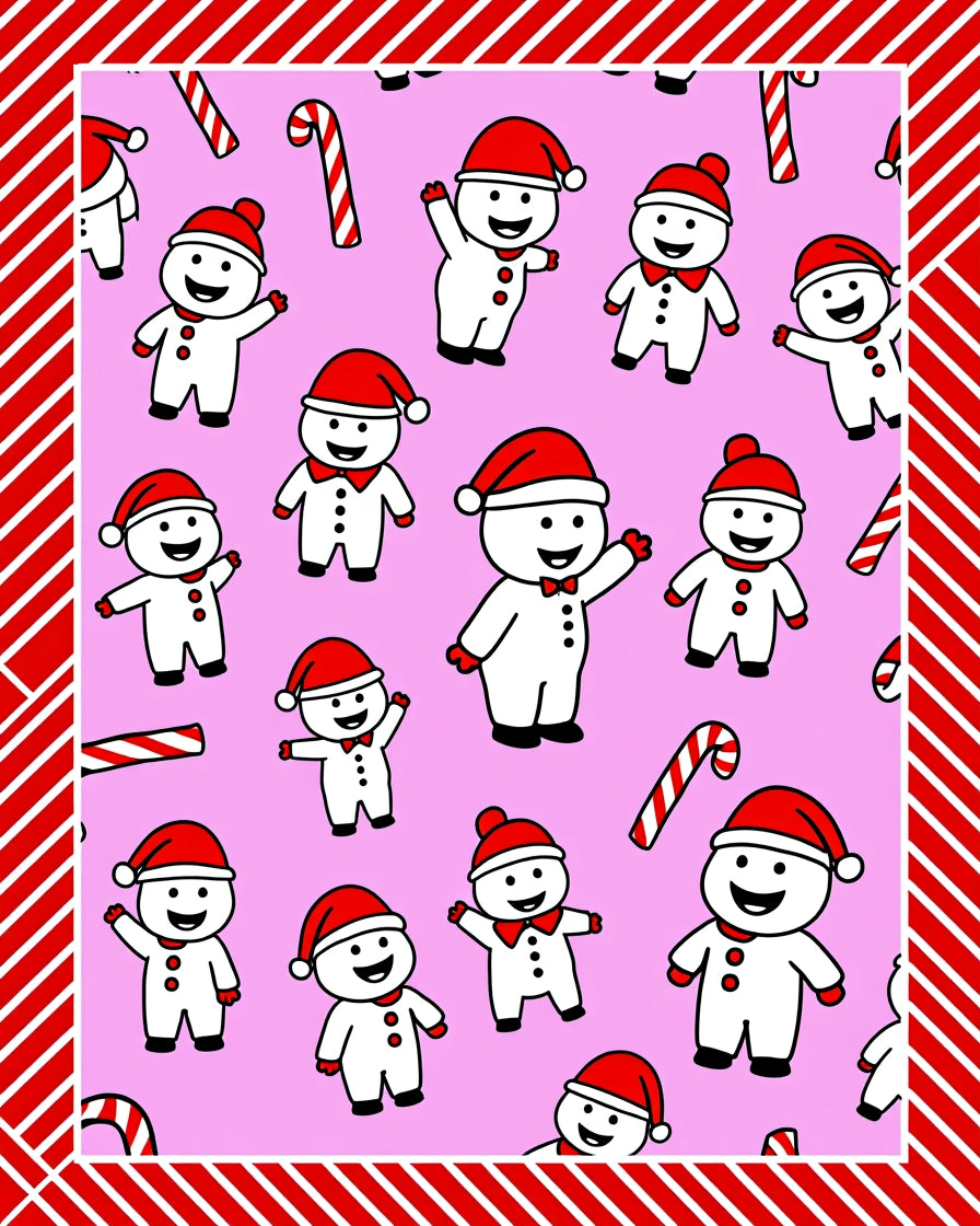 Christmas Snowmen Candy Cane Pink Rug