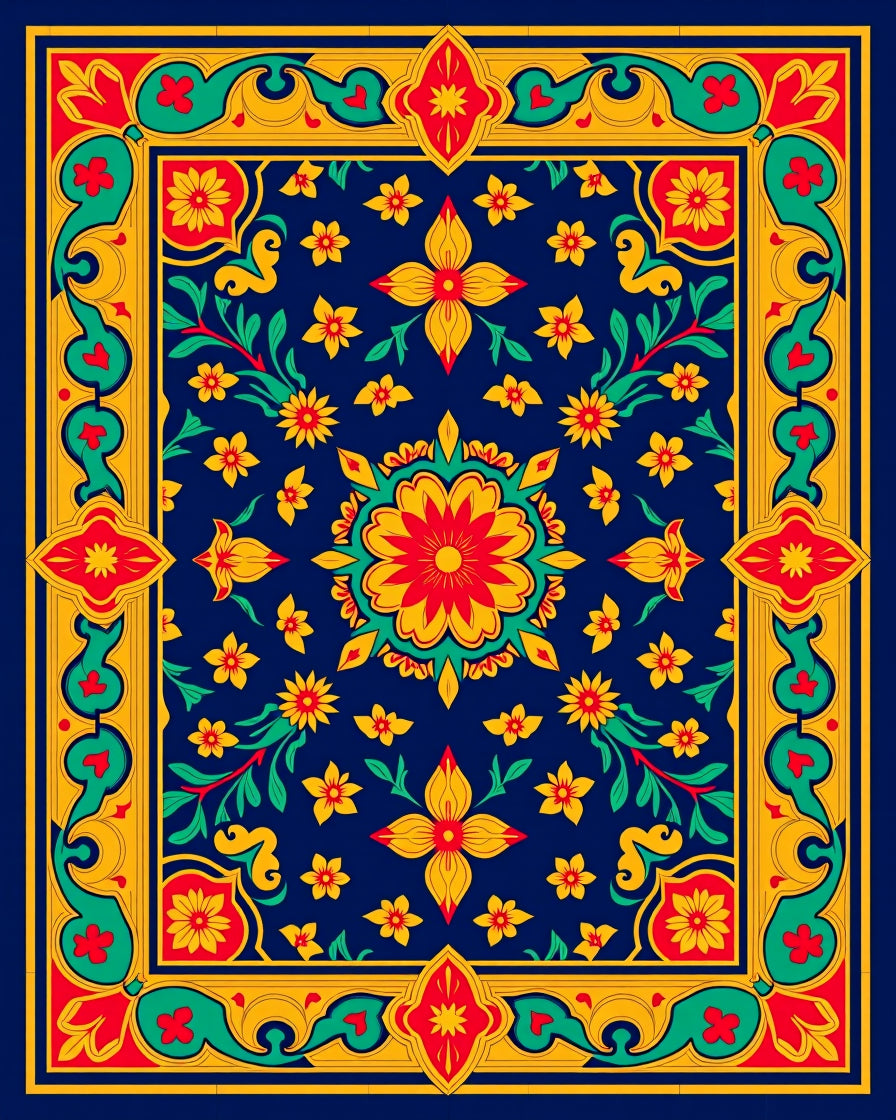 Vibrant Floral Border Medallion Medley Rug