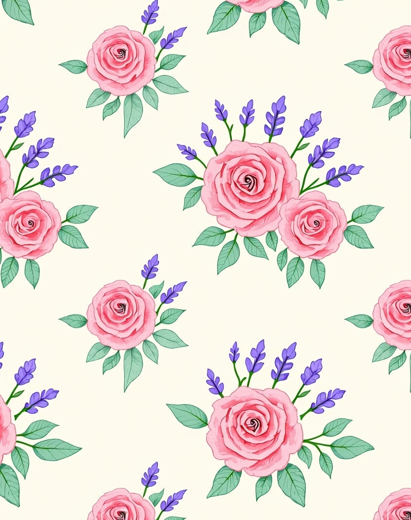 Pink Rose Lavender Botanical Pattern Rug
