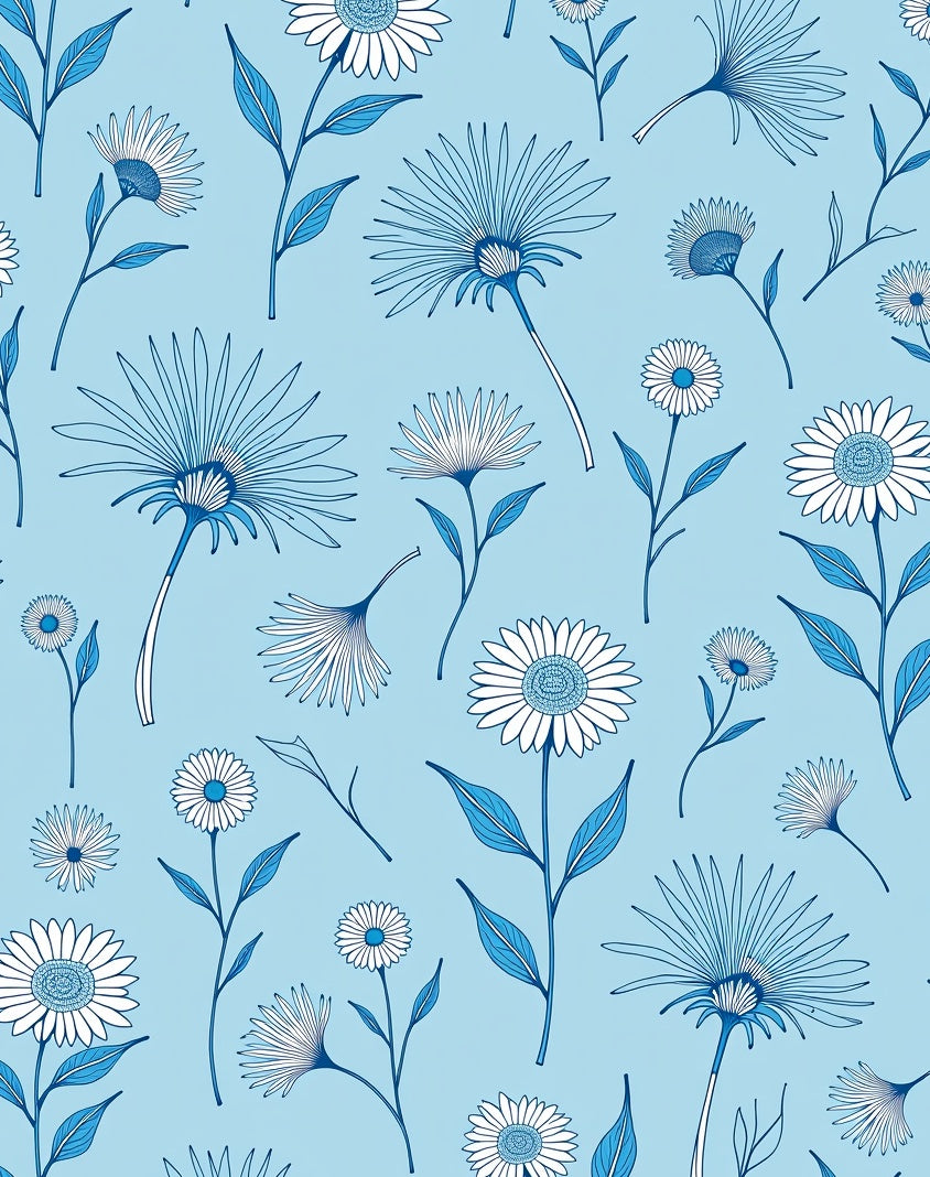 Blue White Floral Daisy Pattern Rug