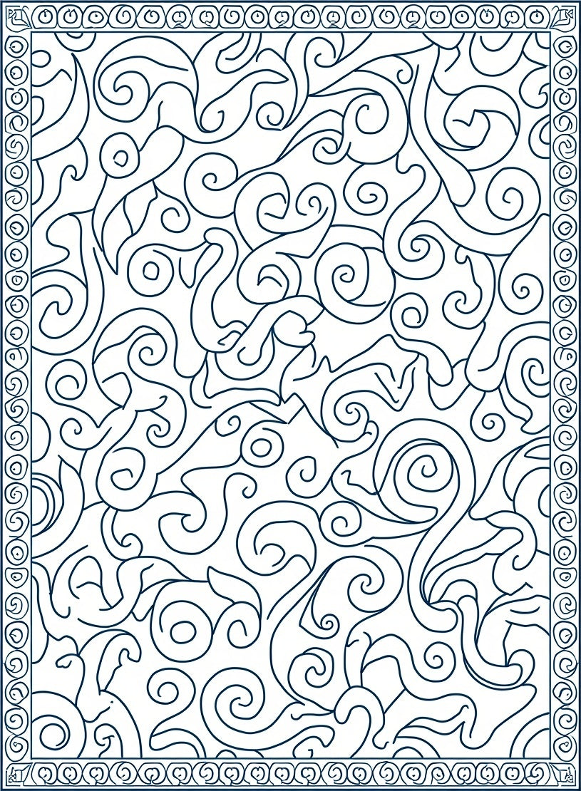 Organic Swirls Abstract Bordered Design Rug