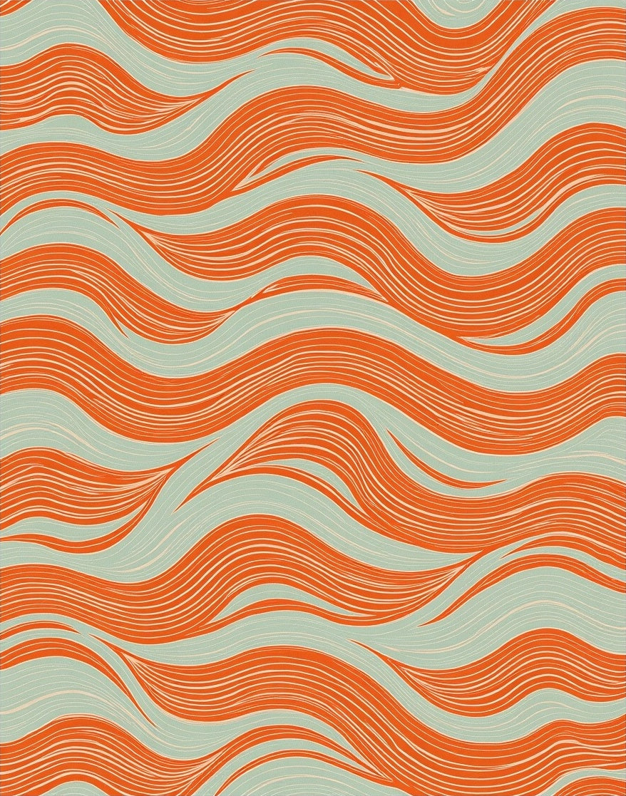 Orange Teal Wavy Abstract Design Rug