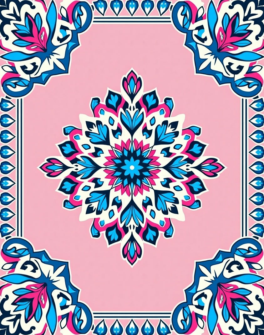 Vibrant Pink Floral Medallion Pattern Rug