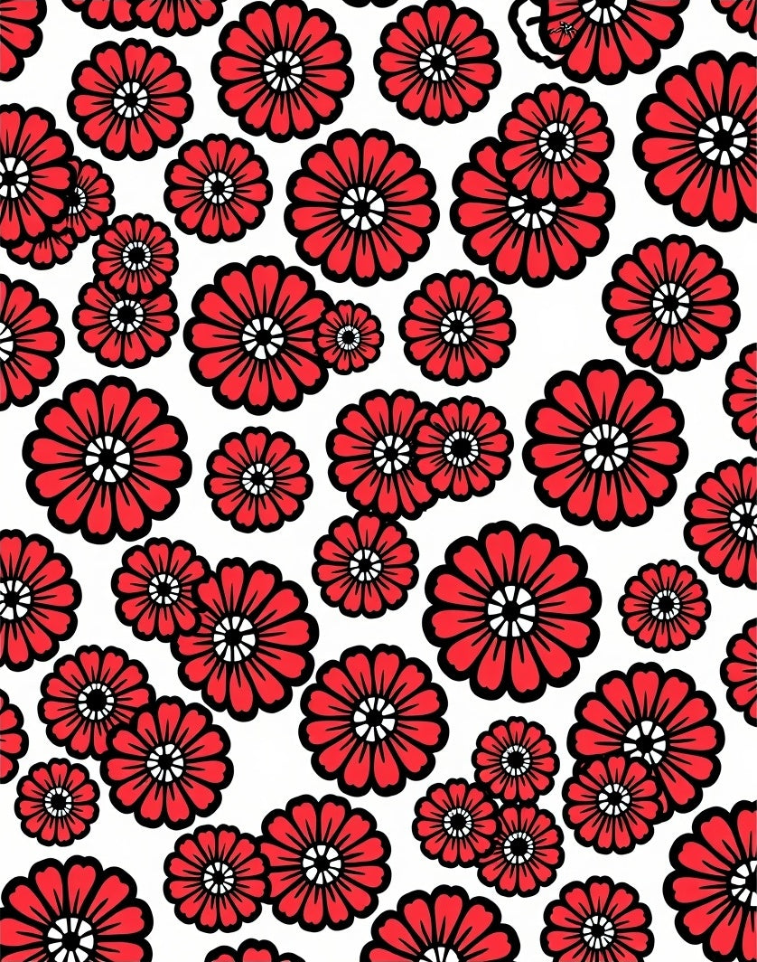 Red and White Bold Floral Design Rug