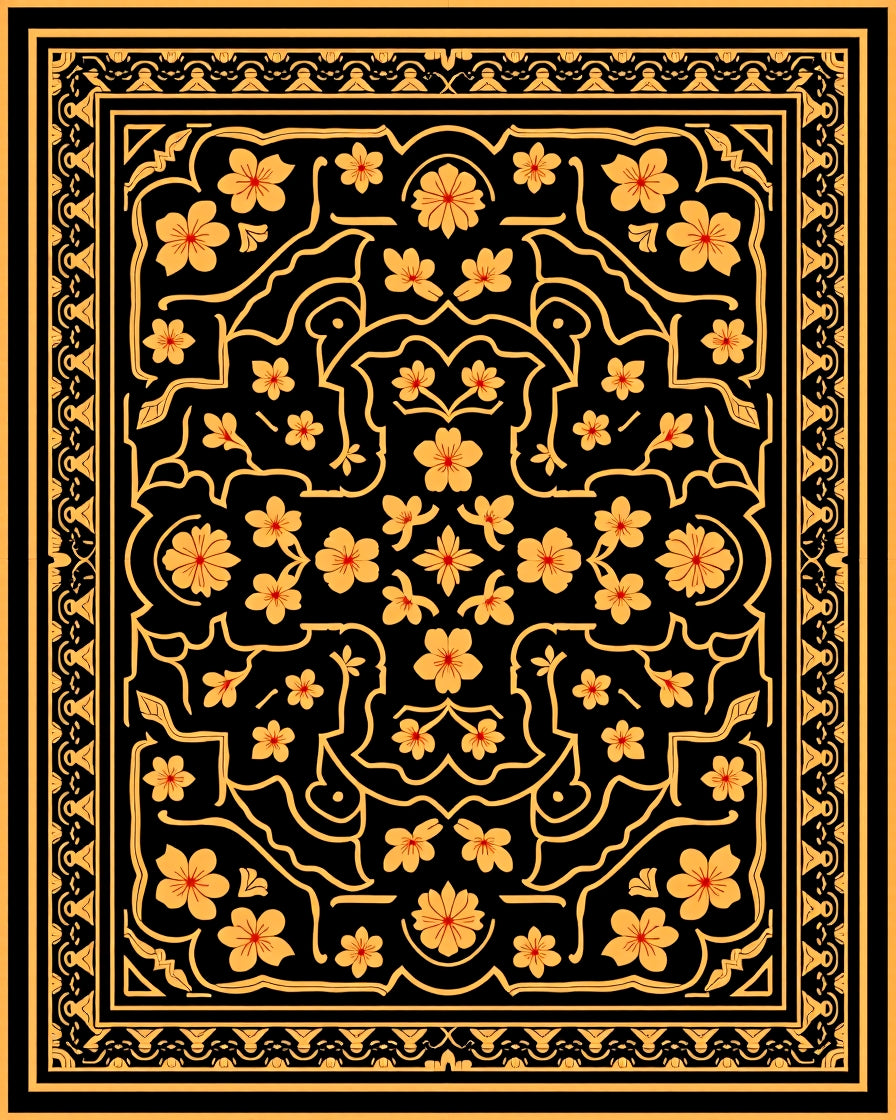 Artistic Black Gold Floral Medallion Rug
