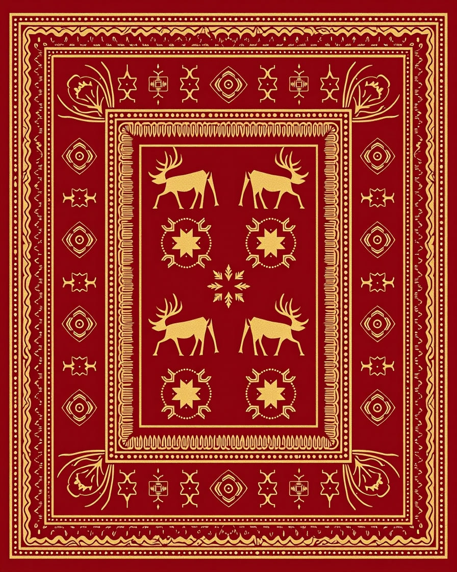 Gold Deer Star Ethnic Design Rug