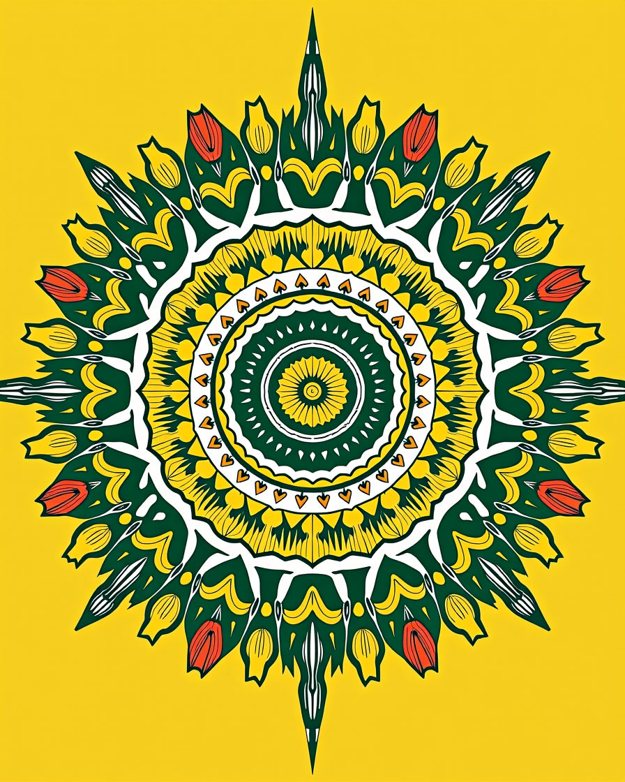 Vibrant Yellow Floral Mandala Design Rug